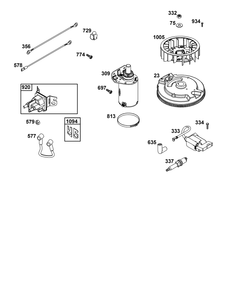 Flywheel, Ignition, And Starter Group Diagram and Parts List for 44J677-0015-G1  Briggs and Stratton Engine